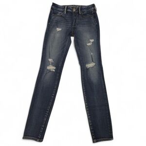 American Eagle Outfitters Dark Blue Distressed Skinny Jeans